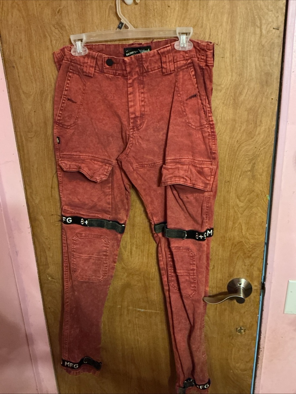 8&9 MFG Men's Cargo Jeans in Washed Burnt Orange Strapped